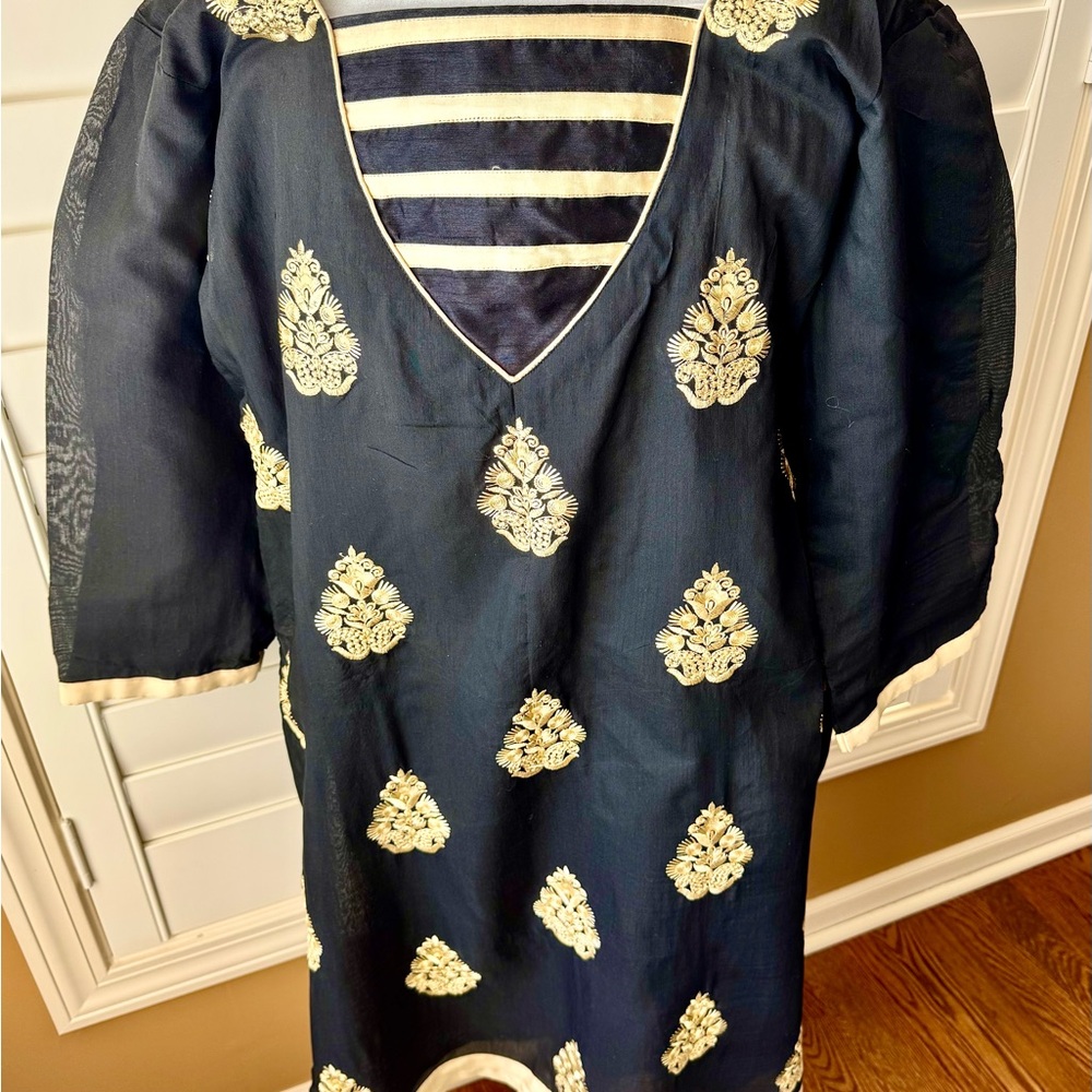 Black and Gold Embroidered‎ Salwar Kameez Set XL, Wedding Eid Party Outfit
